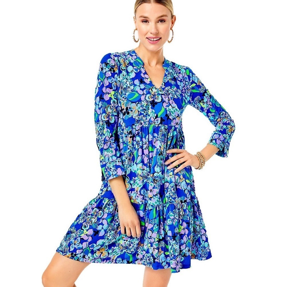 Lilly Pulitzer Alaina Swing Floral Supima Cotton Dress Blue Grotto Tropics